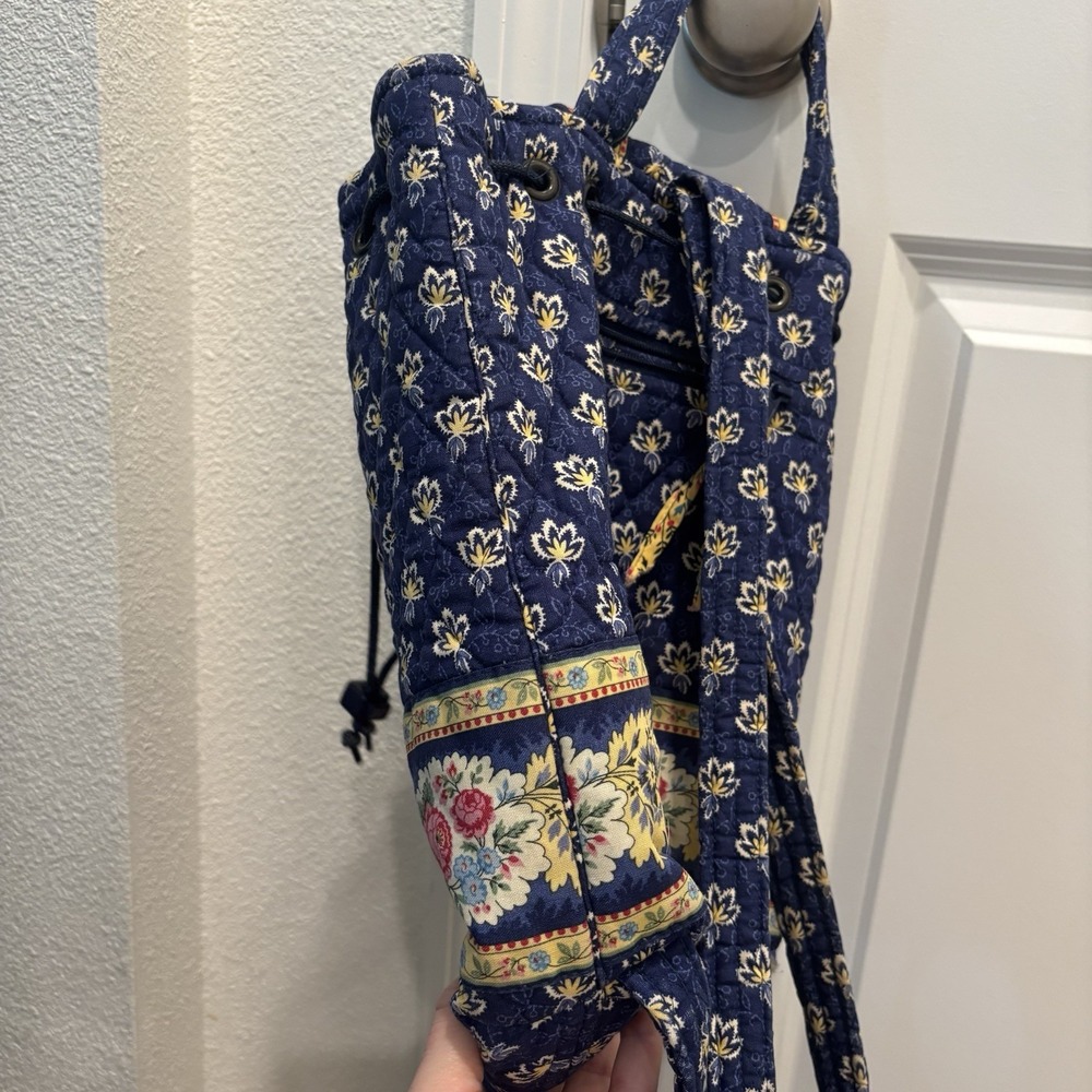 Vera Bradley Maison Blue Yellow Floral Backsack Drawstring Backpack Bag Purse - Picture 12 of 12